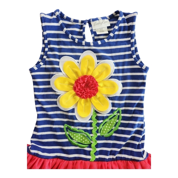 Emily Rose Girls Rainbow Tutu Dress Size 8 Flower Appliqué Striped Bodice - Picture 3 of 8